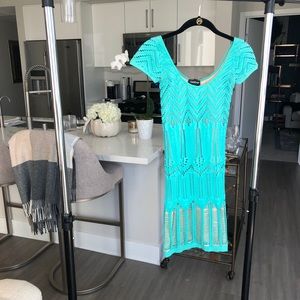 Blue and nude mini dress